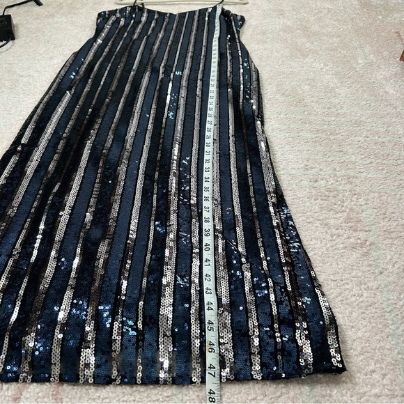 NWT Maeve Sequin Midi Slip Dress Vertical Stripe Navy Silver Black Size Medium - Picture 12 of 12